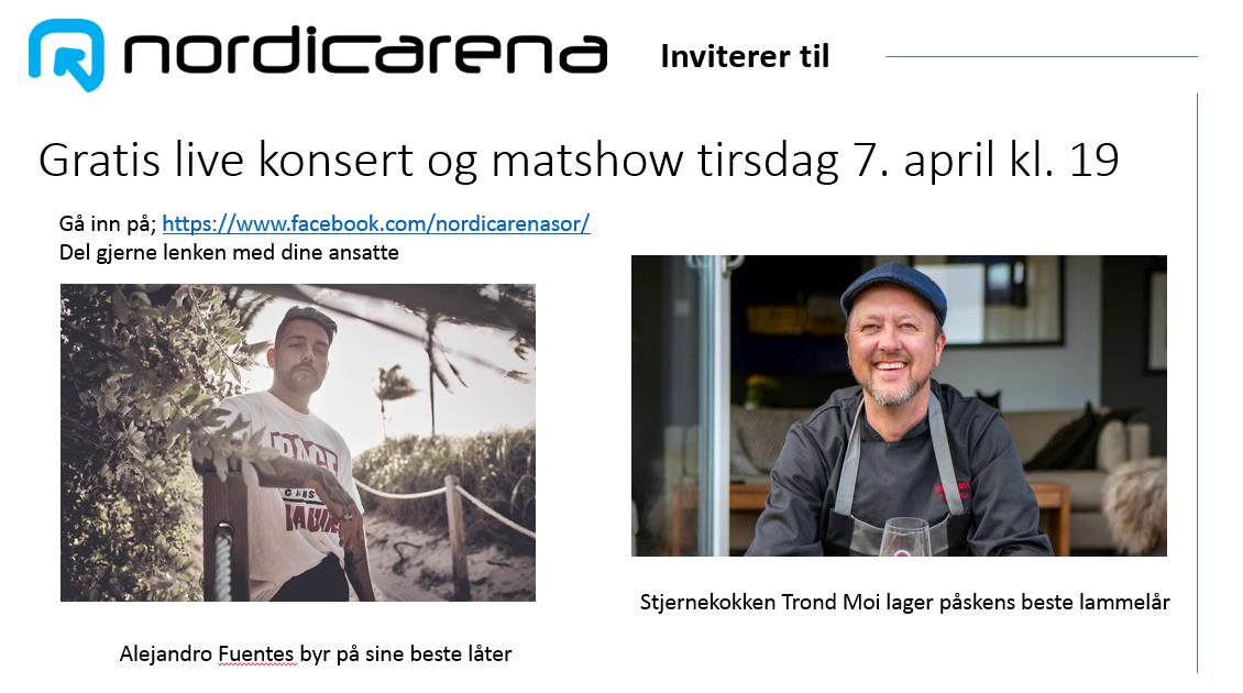 Påskehilsen med invitasjon til matshow og konsert