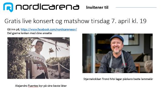 Påskehilsen med invitasjon til matshow og konsert